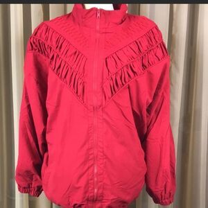 VTG,TEDDI WOMENS ZIP UP JACKET RED & WHITE XL